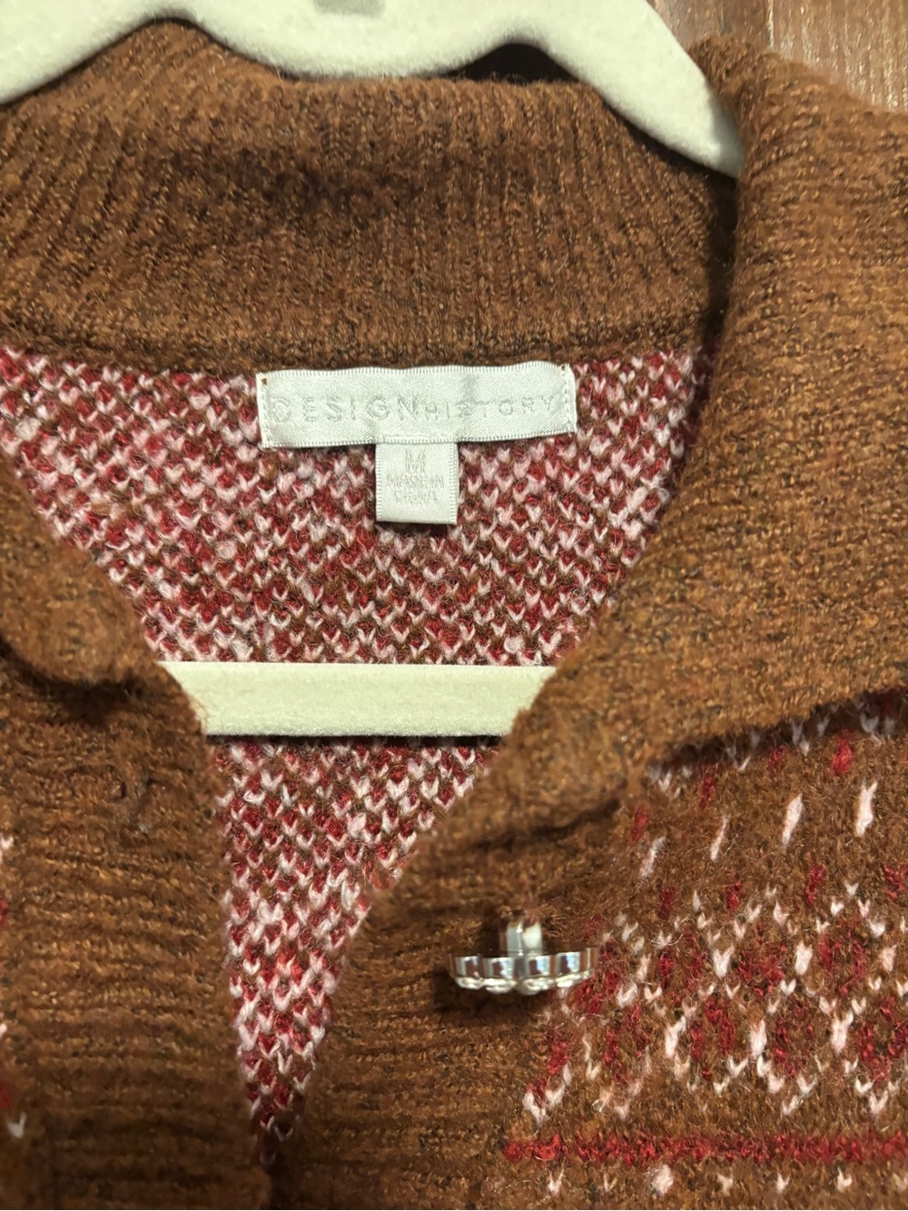 Anthropology Design History Brown Knit Cardigan with Cream Pattern - Picture 7 of 10